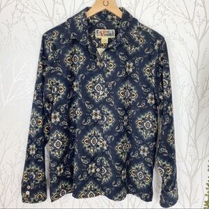 Vintage La Cabana Blue Paisley Button-down Top L